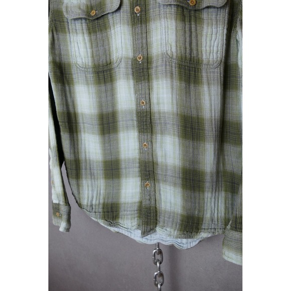 OUTERKNOWN Blanket Shirt Mens Plaid Long Sleeve Button Up Green Blue Size L - Picture 7 of 12